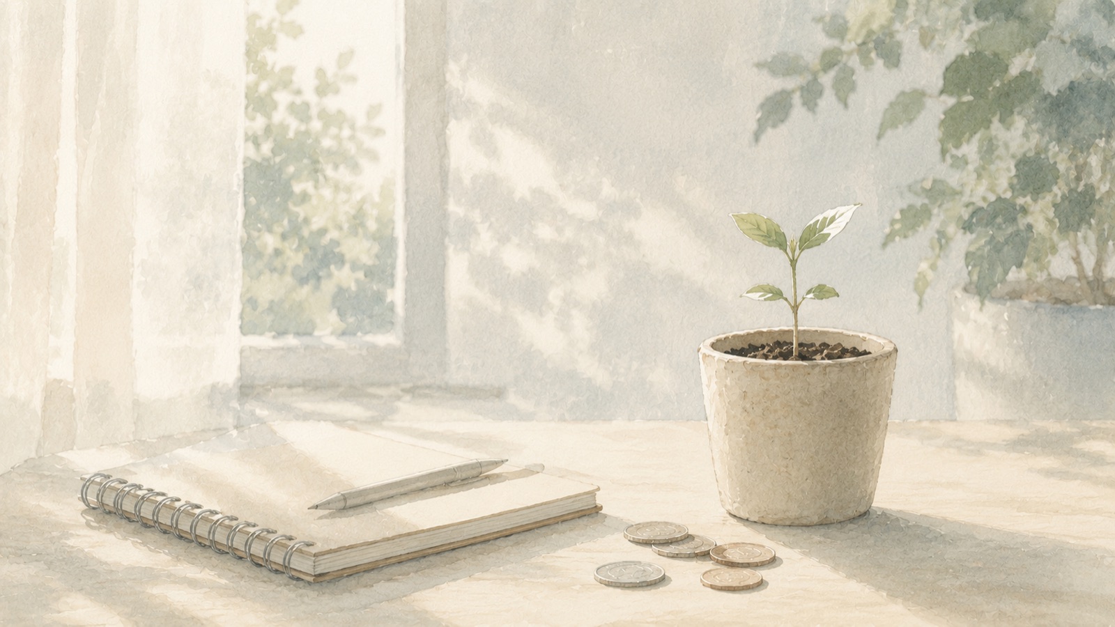 脱サラ後にFXへ入れる余剰資金を考える水彩イラスト